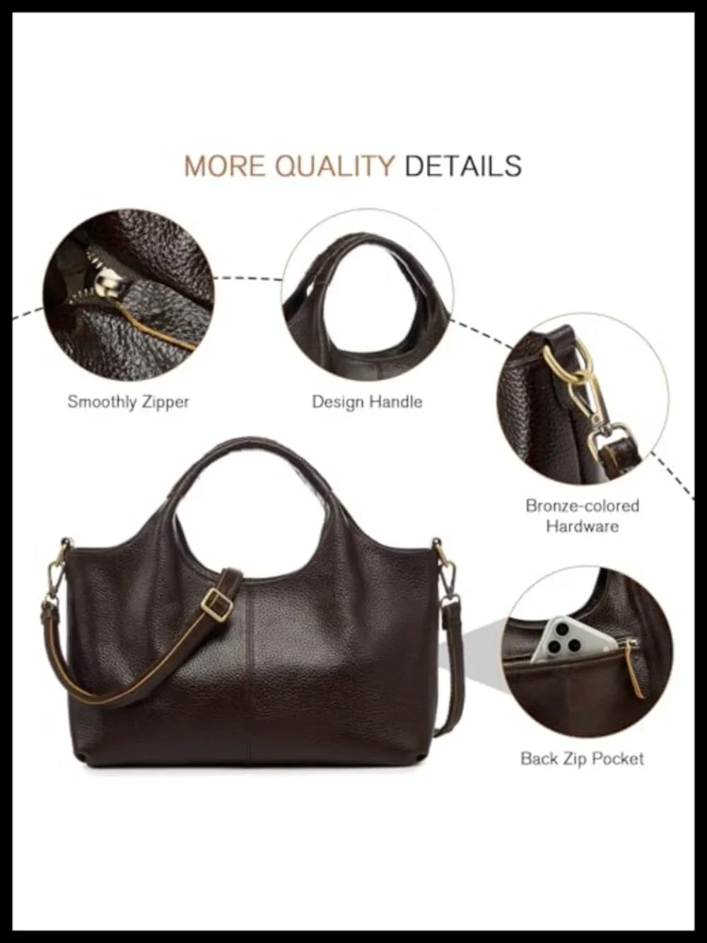 Genuine Leather Satchel Purse Women Top Handle Detachable Strap Tote Bag
